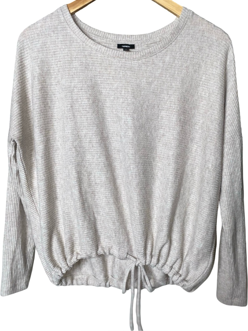 Express women’s Ribbed Cozy Knit Crew Neck Cinched Hem Top Size XS